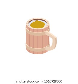 Wooden beer mug vector 3d isometric, color web icons set, new flat style. Creative illustration design, idea for infographics.