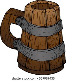 Wooden beer mug, vector illustration