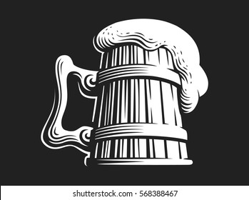 Wooden beer mug - vector illustration, design on dark background.