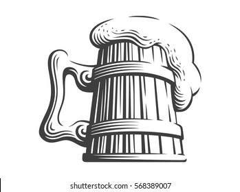 Wooden beer mug - vector illustration, design on white background.