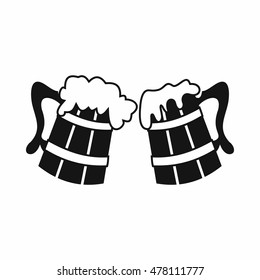 Wooden beer mugs icon in simple style isolated on white background. Dishes and drink symbol