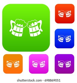 Wooden beer mugs set icon in different colors isolated vector illustration. Premium collection