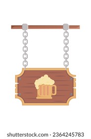 Wooden beer sign board vector flat design on white background