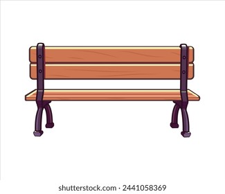 Wooden bench back view isolated on white background in the park. Illustration in flat style