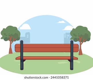 Holzbank Rückansicht isoliert auf weißem Hintergrund im Park. Illustration im flachen Stil