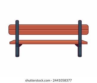 Wooden bench back view isolated on white background in the park. Illustration in flat style