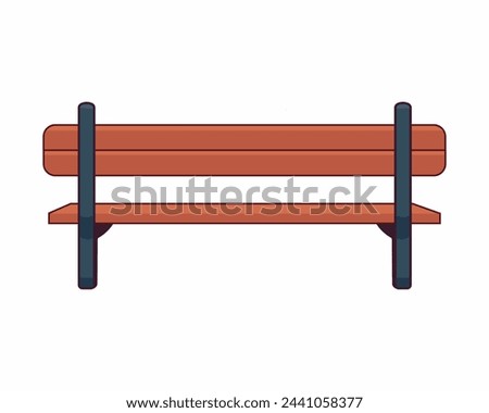 Wooden bench back view isolated on white background in the park. Illustration in flat style