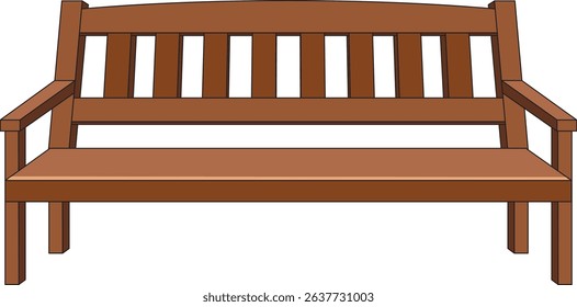 Wooden Bench Backyard Furniture Front View Vector