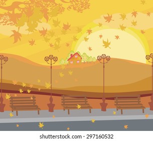 Wooden bench in a beautiful park