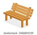 Wooden bench. Cartoon garden backyard or city park bench flat vector illustration. Modern wooden garden furniture