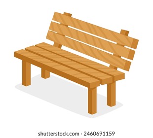 Wooden bench. Cartoon garden backyard or city park bench flat vector illustration. Modern wooden garden furniture