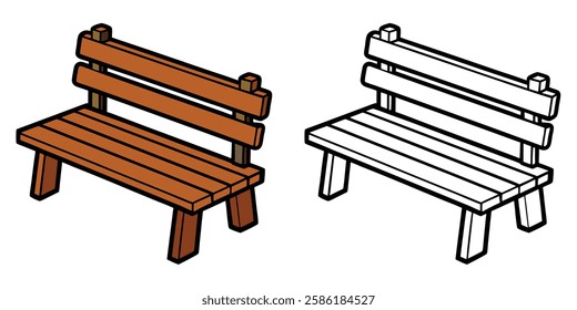 Wooden Bench Coloring Book For Kids Printable Vector