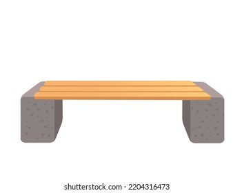 Wooden bench with concrete legs outdoor park furniture vector illustration isolated on white background