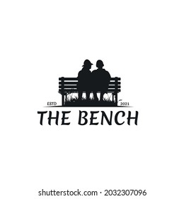 wooden bench. and a couple sitting together logotype.vector