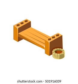 Wooden Bench With Empty Flower Bed Isometric Garden Landscaping Element