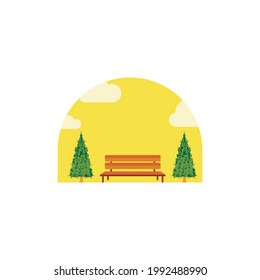 
Wooden Bench evergreen fir pine hemlock tree park landscape nature illustration logo design