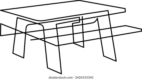 Wooden bench for garden and park. A place to relax in nature. Continuous line drawing. Vector illustration.