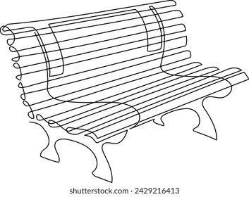 Wooden bench for garden and park. A place to relax in nature. Continuous line drawing. Vector illustration.