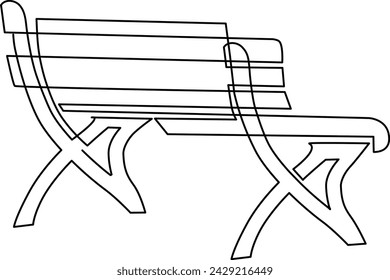 Wooden bench for garden and park. A place to relax in nature. Continuous line drawing. Vector illustration.