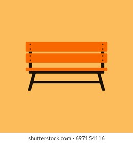 Wooden bench isolated on colorful background. Park vector bench in flat style