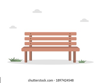 Wooden bench isolated on white background. Recreation area in park or garden. Vector illustration in flat cartoon style.