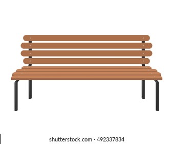 Wooden bench isolated on white background. Park brown vector bench in flat style