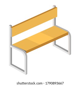 Wooden bench isometric style isolated on white background, vector illustration.