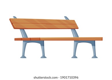 Wooden Bench as Long Seat in Public Area Vector Illustration