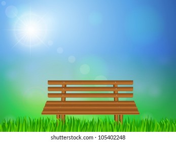 Wooden bench on park. Vector illustration.
