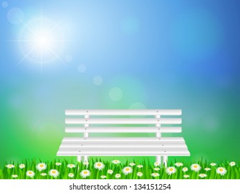 Wooden bench on park. Vector illustration.