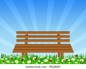 Wooden bench on park. Vector illustration.