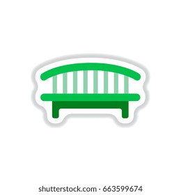 Wooden bench in paper sticker style. Park vector bench in flat style