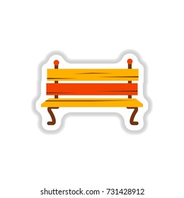Wooden bench in paper sticker style. Park vector bench in flat style