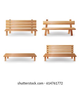 Wooden Bench Set Realistic Vector Illustration. 