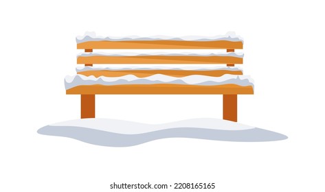 Wooden bench with snow isolated on white background. The bench is covered with snow. Winter season. Vector illustration eps 10