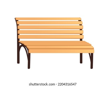 Wooden bench with steel legs outdoor park furniture vector illustration isolated on white background