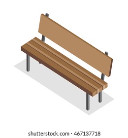 Wooden Bench vector illustration in isometric projection. Park furniture picture for architectural concepts, web, app icons, infographics, logotype design. Isolated on white background.  
