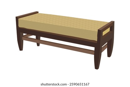 Wooden bench with woven mattress, rustic furniture, handcrafted wooden cot