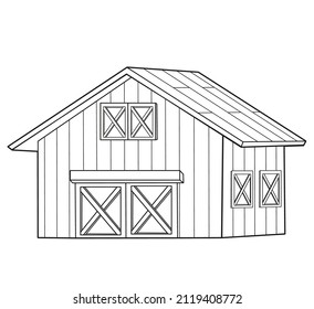 Wooden big barn outlined for coloring book on white background