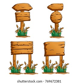 wooden billboard collection with colored hand drawn style