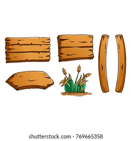 wooden billboard elements collection with colored hand drawn style