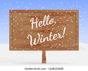 Wooden billboard with sheet of paper. Space for text. Vector illustration