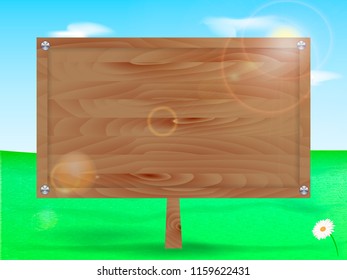 Wooden billboard. Space for text. Vector illustration