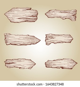 Wooden billboards, placard. Sketch style, isolated on white background