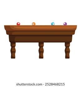 Wooden billiard table with colored balls standing in a row, waiting for players to start the game