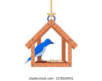 wooden bird feeder. feeds wild birds. flat vector illustration. flat vector illustration.