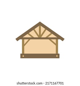 Wooden bird feeder in the shape of a house. Caring for wildlife. Colorful vector isolated flat illustration