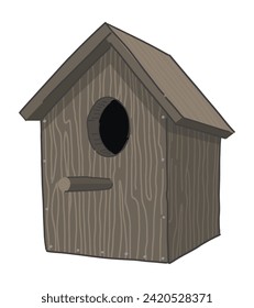 Wooden bird house clipart. Spring time doodle. Vector illustration in cartoon style isolated on white.