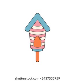 Wooden bird house clipart.  Spring time cartoon. Vector illustration. Stock isolated image on a white background. Perfect for cards, logo, decorations, spring and summer designs.