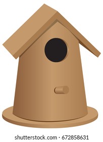 The wooden bird house of the oval form